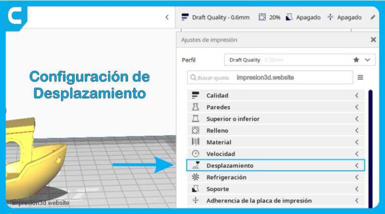 Ajustes de desplazamiento cura Impresion3d