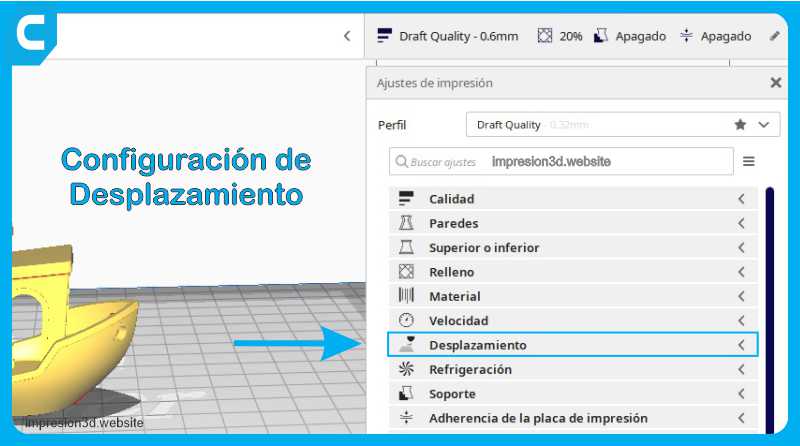 Ajustes de desplazamiento cura Impresion3d