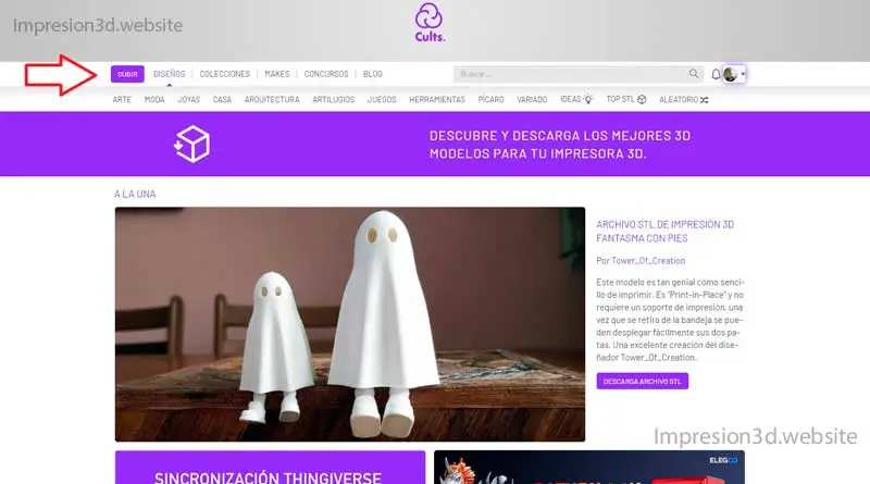 Subir archivos en Cults3d