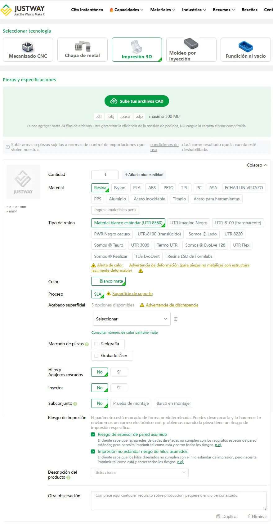 Materiales de impresión 3D 2026 prototipado rápido Justway.com