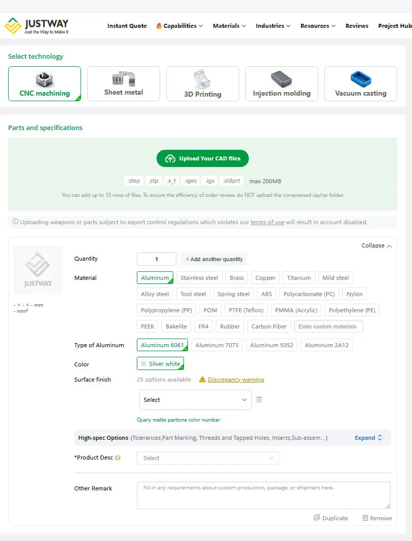 Justway.com prototipado rápido cnc machining